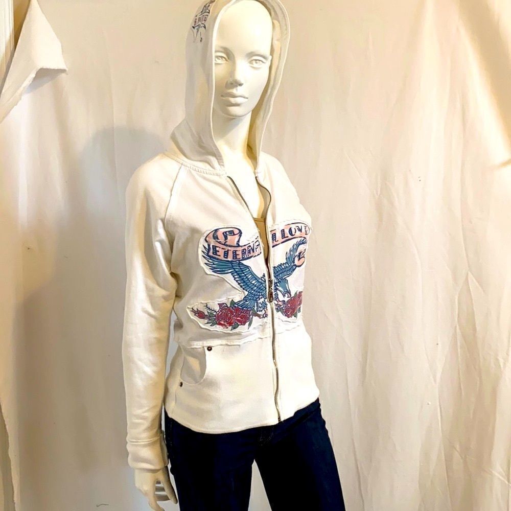Vintage Y2K Hoodie Sweatshirt Bejeweled Susan Fixel Tattoo Art S/M Ed Hardy vibe - Picture 7 of 12